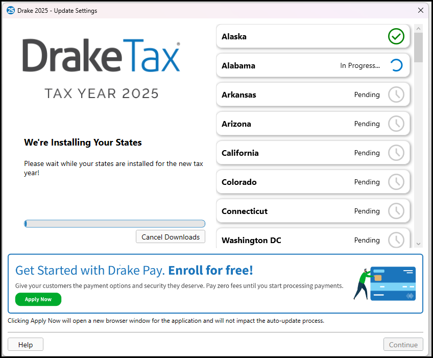 States being installed.